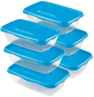 Hega hogar Vershoudbakjes Hega - set van 6x stuks - 0.9 liter - transparant/blauw - L20 x B12 x H8 cm