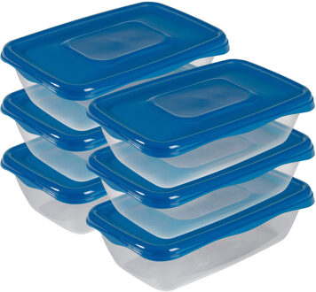 Hega hogar Vershoudbakjes Hega - set van 6x stuks - 0.9 liter - transparant/donkerblauw - L20 x B12 x H8 cm