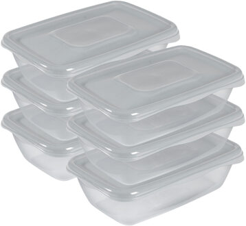Hega hogar Vershoudbakjes Hega - set van 6x stuks - 0.9 liter - transparant/grijs - L20 x B12 x H8 cm