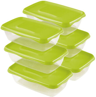 Hega hogar Vershoudbakjes Hega - set van 6x stuks - 0.9 liter - transparant/groen - L20 x B12 x H8 cm