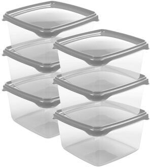 Hega hogar Vershoudbakjes Hega - set van 6x stuks - 1.3 liter - transparant/grijs - L16 x B16 x H11 cm