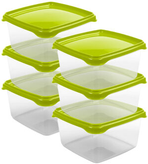 Hega hogar Vershoudbakjes Hega - set van 6x stuks - 1.3 liter - transparant/groen - L16 x B16 x H11 cm