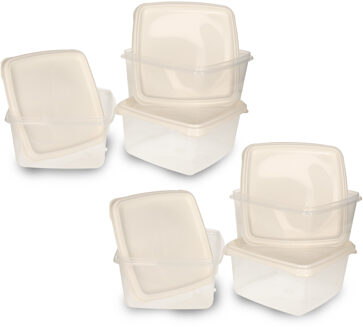 Hega hogar Vershoudbakjes Hega - set van 6x stuks - 1.3 liter - transparant/wit - L16 x B16 x H11 cm