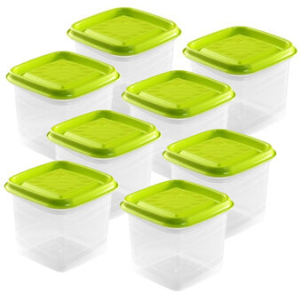 Hega hogar Vershoudbakjes Hega - set van 8x stuks - 0.7 liter - transparant/lime groen - L11 x B11 x H12 cm