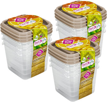 Hega hogar Vershoudbakjes Hega - set van 9x stuks - 0.3 liter - transparant/beige - L8 x B8 x H11 cm