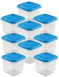 Hega hogar Vershoudbakjes Hega - set van 9x stuks - 0.3 liter - transparant/blauw - L8 x B8 x H11 cm