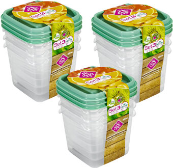 Hega hogar Vershoudbakjes Hega - set van 9x stuks - 0.3 liter - transparant/groen - L8 x B8 x H11 cm