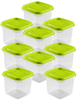 Hega hogar Vershoudbakjes Hega - set van 9x stuks - 0.3 liter - transparant/lime groen - L8 x B8 x H11 cm