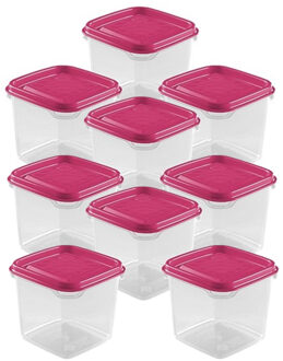 Hega hogar Vershoudbakjes Hega - set van 9x stuks - 0.3 liter - transparant/roze - L8 x B8 x H11 cm
