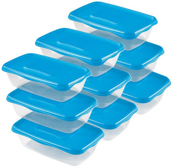 Hega hogar Vershoudbakjes Hega - set van 9x stuks - 0.9 liter - transparant/blauw - L20 x B12 x H8 cm