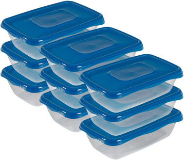 Hega hogar Vershoudbakjes Hega - set van 9x stuks - 0.9 liter - transparant/donkerblauw - L20 x B12 x H8 cm