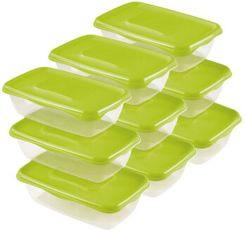 Hega hogar Vershoudbakjes Hega - set van 9x stuks - 0.9 liter - transparant/groen - L20 x B12 x H8 cm