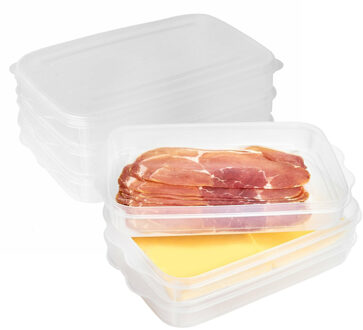 Hega hogar Vleeswaren bewaarbakjes - 2x - transparant - 26 x 16 x 10 cm - 3 lagen - broodbeleg vershouddoos