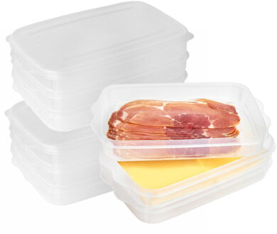 Hega hogar Vleeswaren bewaarbakjes - 3x - transparant - 26 x 16 x 10 cm - 3 lagen - broodbeleg vershouddoos