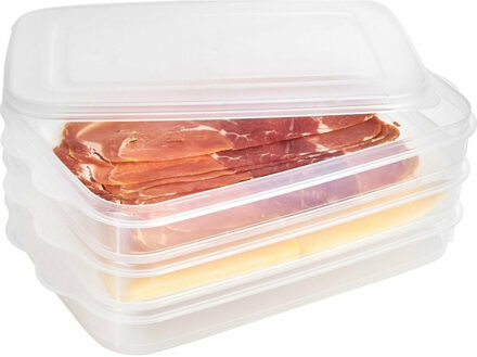 Hega hogar Vleeswaren bewaarbakjes - transparant - 26 x 16 x 10 cm - 3 lagen - broodbeleg vershouddoos