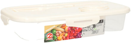 Hega hogar Voedsel plastic bewaarbakje 1 liter transparant/wit met bestek en dressingbakje - Lunchboxen