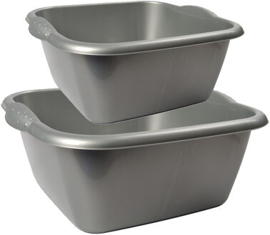 Hega hogar Voordeel set multi-functionele kunststof afwas teiltjes zilver in 2-formaten