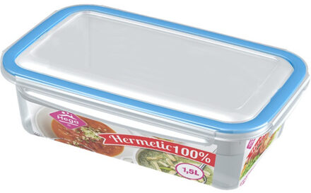 Hega hogar Voorraad/vershoudbakje - 12x - transparant/blauw - 1,5 liter - plastic - vershouddoos