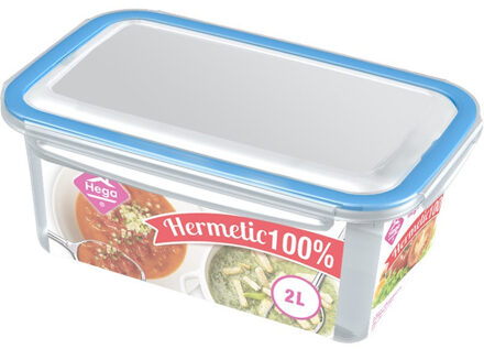 Hega hogar Voorraad/vershoudbakje - 12x - transparant/blauw - 2 liter - plastic - vershouddoos