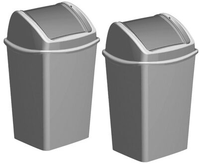 Hega hogar Vuilnisbak/afvalbak met klepdeksel - 2x - Grijs - 15 liter - 25 x 29 x 45 cm - Vuilnisbak/afvalbak