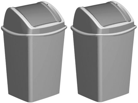 Hega hogar Vuilnisbak/afvalbak met klepdeksel - 2x - Grijs - 25 liter - 35 x 30 x 53 cm - Vuilnisbak/afvalbak