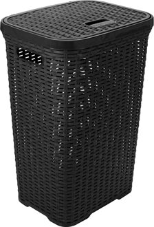 Hega hogar Wasmand met deksel Rotan - antraciet - gevlochten kunststof - 60 liter - 34 x 43 x 62 cm