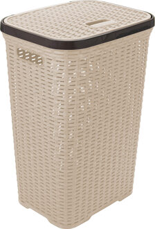 Hega hogar Wasmand met deksel Rotan - beige - gevlochten kunststof - 60 liter - 34 x 43 x 62 cm