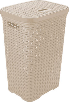 Hega hogar Wasmand met deksel Rotan - beige - gevlochten kunststof - 60 liter - 34 x 43 x 62 cm