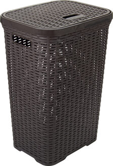 Hega hogar Wasmand met deksel Rotan - donkerbruin - gevlochten kunststof - 60 liter - 34 x 43 x 62 cm