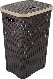 Hega hogar Wasmand met deksel Rotan - donkerbruin - gevlochten kunststof - 60 liter - 34 x 43 x 62 cm