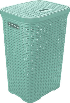 Hega hogar Wasmand met deksel Rotan - mintgroen - gevlochten kunststof - 60 liter - 34 x 43 x 62 cm