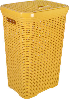 Hega hogar Wasmand met deksel Rotan - okergeel - gevlochten kunststof - 60 liter - 34 x 43 x 62 cm