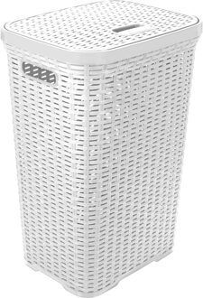 Hega hogar Wasmand met deksel Rotan - wit - gevlochten kunststof - 60 liter - 34 x 43 x 62 cm