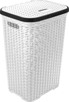Hega hogar Wasmand met deksel Rotan - wit - gevlochten kunststof - 60 liter - 34 x 43 x 62 cm