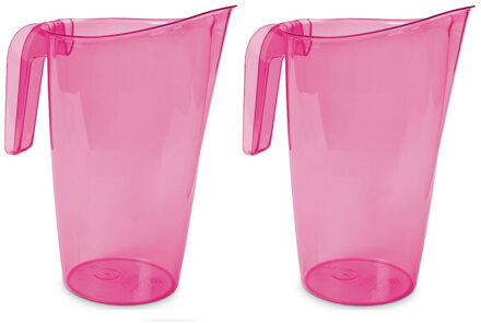 Hega hogar Waterkan - 2x stuks - sapkan - roze - inhoud 1.75 liter - kunststof - karaf - pitcher