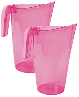Hega hogar Waterkan - 2x stuks - sapkan - roze - inhoud 1.75 liter - kunststof - karaf - pitcher