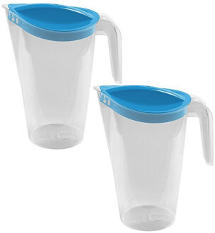 Hega hogar Waterkan - 4x - met deksel - blauw - kunststof - 1,75 liter - 13 x 22 cm - sapkan