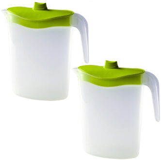Hega hogar Waterkan/sapkan met afsluitbare deksel in groen - 2x - 1,5 liter - kunststof - 9 x 21 cm