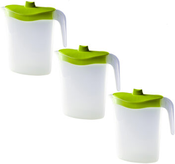 Hega hogar Waterkan/sapkan met afsluitbare deksel in groen - 3x - 1,5 liter - kunststof - 9 x 21 cm