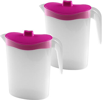 Hega hogar Waterkan/sapkan met afsluitbare deksel in roze - 2x - 1,5 liter - kunststof - 9 x 21 cm