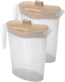 Hega hogar Waterkan/sapkan met beige deksel - 2x - 1.5 liter - kunststof - 9 x 23 cm - Schenkkannen