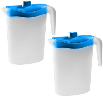 Hega hogar Waterkan/sapkan met blauw deksel - 2x - 2,5 liter - kunststof - 11 x 26 cm - schenkkan/lim
