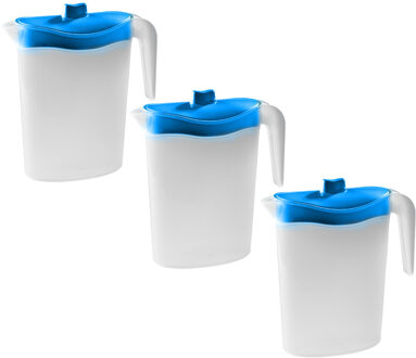 Hega hogar Waterkan/sapkan met blauw deksel - 3x - 2,5 liter - kunststof - 11 x 26 cm - schenkkan/lim