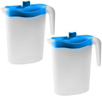 Hega hogar Waterkan/sapkan met blauw deksel - 4x - 2,5 liter - kunststof - 11 x 26 cm - schenkkan/lim