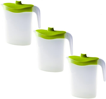 Hega hogar Waterkan/sapkan met groen deksel - 3x - 2,5 liter - kunststof - 11 x 26 cm - schenkkan/lim
