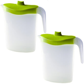 Hega hogar Waterkan/sapkan met groen deksel - 4x - 2,5 liter - kunststof - 11 x 26 cm - schenkkan/lim
