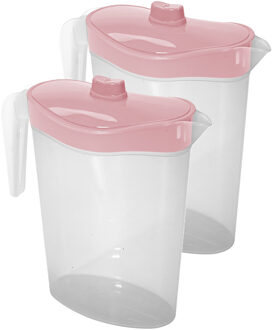 Hega hogar Waterkan/sapkan met lichtroze deksel - 2x - 2,5 liter - kunststof - 11 x 26 cm - schenkkan/lim