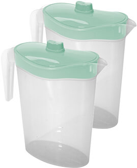 Hega hogar Waterkan/sapkan met mintgroene deksel - 2x - 2,5 liter - kunststof - 11 x 26 cm