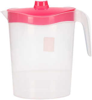 Hega hogar Waterkan/sapkan met roze deksel - 2,5 liter - kunststof - 11 x 26 cm - Schenkkannen