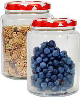 Hega hogar Weckpot/voorraadpot Classico - 2x - 1012 ml - kunststof - draaideksel - rood - D10 x H14 cm